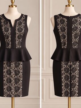 Enfocus Studio Black Lace Peplum Sheath Dress